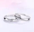 Paar Trauringe Silber Zirkonia Solitär und Pavé Band verstellbarer minimalistischer Schmuck - Einstellbar Offen / J2769 Damenstil