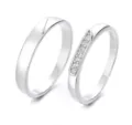 Set de bagues de couple argent sterling S925 zircon étincelant design minimaliste variante - Ouvert Réglable / J2761 Style Homme