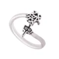 Vintage Chinesische Mahjong Fa Zhong offener Ring, Retro Thai Silber Mode Ring für Damen. - Offen Verstellbar / Fa Zhong Ring (J2720)