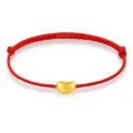 Pulsera minimalista de cordón rojo con un dije de corazón dorado brillante para mujer. - S730 Judía Roja