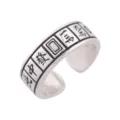 Vintage Silber Mahjong Ring Offener Verstellbarer Ring Modischer Thai Schmuck für Damen - Offen Verstellbar / Mahjong Ring (J454)