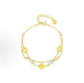 Pulsera doble dorada con trébol perlas y discos números romanos joyas de moda mujer - S791 Pulsera de Trébol