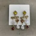 Retro baroque style drop earrings with artificial pearls and colorful rhinestones - Multi-color Geometric Gem Vintage Style (37#)