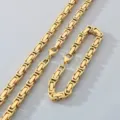 Gold Byzantine chain necklace and bracelet set, stainless steel king link jewelry for men. - 4mm / 16cm / Gold