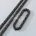 Black stainless steel byzantine chain necklace and bracelet set for men and women - 4mm / 16cm / Black
