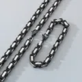 Stainless steel Byzantine chain necklace and bracelet set, black and silver color. - 16cm / Two-Tone Black 4mm