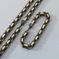 Black and gold stainless steel Byzantine box chain necklace and matching bracelet set. - Byzantine Jewelry Set (KS106479-Z) / 4mm / 16cm / Black & Gold