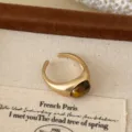 Anello aperto in occhio di tigre placcato oro 18k vintage donna gioiello moda. - 3# Anello - Oro - Marrone