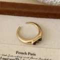 Anello aperto vintage placcato in oro 18k con occhio di tigre elegante gioiello donna - 2# Anello - Oro - Marrone