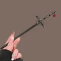 New Chinese sword hairpin Hanfu hair accessory dark metal retro hair stick with red pendant - Irregular Waterdrop Sword Style / Gunmetal