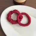 Wine red satin hair scrunchie for women, elegant pleated elastic hair tie accessory. - Pack of 2 / Red