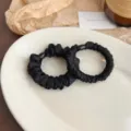 Black satin hair scrunchies elastic hair ties for women daily styling and ponytail accessories - 2 Pieces/Pack / Black