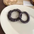 Dark grey satin pleated hair scrunchie variant, durable elastic hair tie for ponytail styling. - 2 Pieces/Pack / Grey Purple