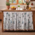 Rustic cafe curtain with blue butterfly botanical print and tassel trim for country kitchen decor. - 100x60cm Pack / Blue Butterfly