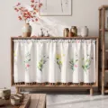 American pastoral cafe curtain with fresh floral print and colorful tassels for kitchen cabinet. - Light Green Flowers