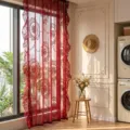 Rideau transparent en dentelle rouge style pastoral français pour salon chambre balcon. - Bordeaux