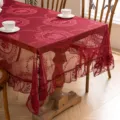 French pastoral hollow lace tablecloth with ruffles, elegant dining table decor for home. - Burgundy Mirror Flower (Ruffle Edge)