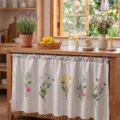 American pastoral floral cafe curtain with tassels for kitchen window short drape. - 100x60cm Pack / Light Green Flowers