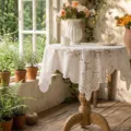 White lace tablecloth round floral hollow table cover for French country home dining room decor - 60*60cm / White Rose