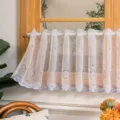 Short cafe curtain embroidered sheer window tier curtain for kitchen home decor blue flower style - Light Blue