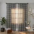 Korean style black and white leaf printed linen curtains with tassel trim for living room. - 132*160cm / Black and White Leaf