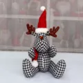 Weihnachten Karo Rentier Plueschpuppe mit roter Muetze festliche Tischdeko Ornaments - Große Rentierpuppe (T1211003A) / L / Schwarz-Weiß Kariert