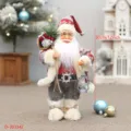 Staande Kerstman figuur decoratie, 30cm gebreide outfit voor feestelijke thuis kerstdecoratie. - Grijs Rood Breistijl (D-303342)