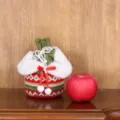 Weihnachten Strick Apfel Geschenktüte mit Plüschbesatz für Süßigkeiten und Festtagsdeko. - Grün
