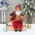 30cm Sitzende Weihnachtsmann Puppe Weihnachtsdeko Festliche Schaufenster Figur Ornament - Lila Weiß Kariert Stil (YJ28026)