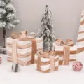 Samt Weihnachtsgeschenkbox Set Beige Festliche Baum Dekoration Variante für Party - Dreiteiliges Set / Beige