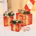 Weihnachten beleuchtete Geschenkboxen 3er Set Holiday Dekoration für Weihnachten Mall - Eisenkunst Rot Mit Licht (3er-Pack)