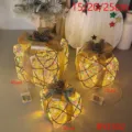 Christmas luminous gift box set three-piece decorative warm led lights holiday party scene layout - Gold Bow Pinecone Style With Light (BY2302) / Three-Piece Set