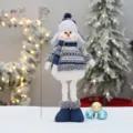 Weihnachts-Plüsch-Schneemann-Figur 50cm gestrickt festliche Dekoration für Zuhause Winter. - Blau Karomuster Ausziehbare Puppe Uschanka-Stil Klein (YH239901A) / 50cm Höhe