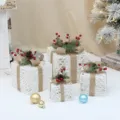 Weihnachten leuchtende geschenkbox ornament set rattan eisenkunst festliche deko - 4-teiliges Set / Geflochtenes Rebenholz Ohne Licht (4er-Pack)