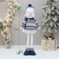 Blauwe gebreide stoffen sneeuwman pop ornament met ruitmuts en sjaal kerstdecoratie 75cm - Blauw Ruitpatroon Uitschuifbare Pop Trapperhoed Stijl Midden (YH239902A)