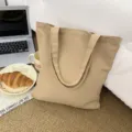 Lässige beige Canvas Tragetasche für den täglichen Einkauf, große Umhängetasche. - Khaki