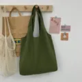 Einfarbige grüne Canvas Tragetasche lässige Schulter Einkaufstasche minimalistische Handtasche - Armeegrün