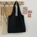 Einfarbige schwarze Canvas Tragetasche schlichte Schultertasche fuer Studenten Alltag - Schwarz