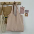 Minimalistische einfarbige Canvas-Einkaufstasche, lässige Schultertasche für Damen. - Fleischrosa