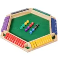 Wooden Shut the Box board game hexagonal table game with colorful numbered tiles and dice - Colorful Six-Side Flipping Cards (White Box)