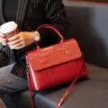 Vintage genuine leather women handbag retro top handle shoulder crossbody red bag. - Red