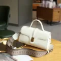 Λευκη τσαντα χειρος απο γνησιο δερμα με κομψο φαρδυ λουρακι γυναικεια τσαντα χιαστι - Λευκό