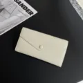 Minimalist leather long wallet for women, soft cowhide envelope purse with snap button chic. - 19x10x3.5cm / Milk White