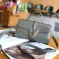Grey leather top handle crossbody bag vintage style top grain cowhide casual shoulder bag - Premium Grey