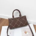 Brown leather pillow shoulder bag with contrast stitching, stylish women's crossbody bag. - 24*9*13cm / Coffee