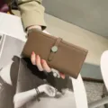Women's genuine leather long wallet brown cowhide clutch purse with snap closure stylish daily use - Dark Brown