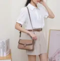Sac à bandoulière élégant pour femme en cuir PU avec rabat, motif serpent et serrure en métal. - 24*7.5*14CM / Kaki