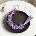 Kids purple wig braid hair accessory with cute pearl and bow design, elastic rubber band. - Style 4