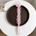 Bambini sintetico capelli treccia elastico rosa bianco fiocco farfalla principessa - Modello due