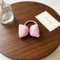 Joli chouchou nœud rose pour femmes filles, bandeau à cheveux élastique à pois doux. - Rose rouge